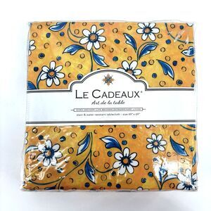 Le Cadeaux Benidorm Tablecloth 69x69" NWT Yellow Blue Stain Water Resistant